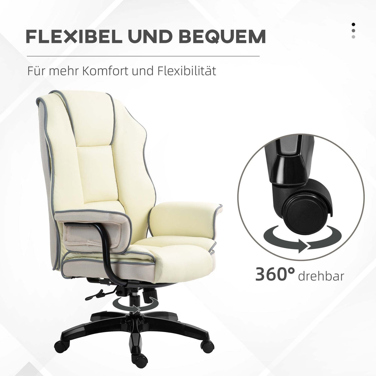 Ergonomic office chair backrest adjustable, height-adjustable desk chair with reclining function, cream