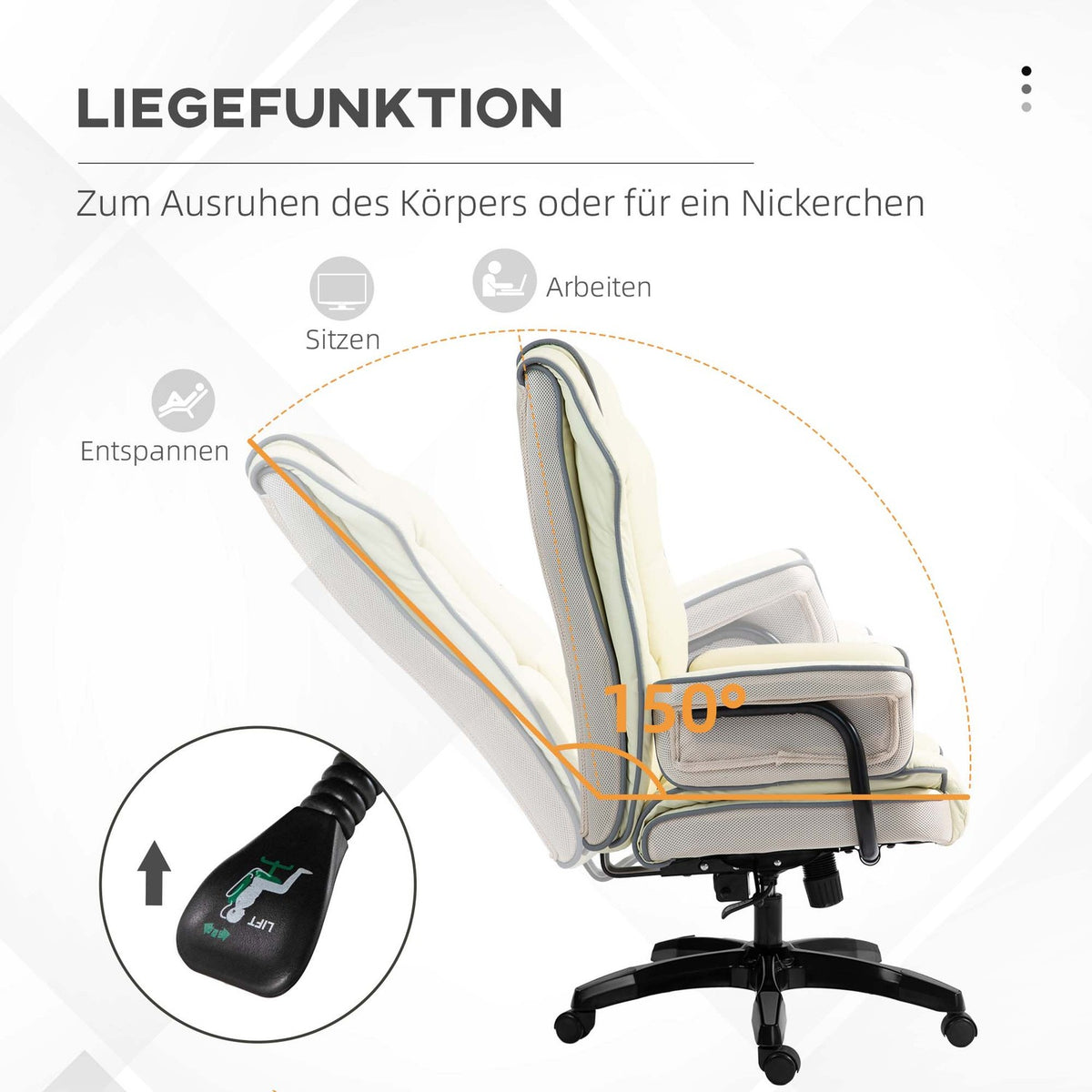 Ergonomic office chair backrest adjustable, height-adjustable desk chair with reclining function, cream