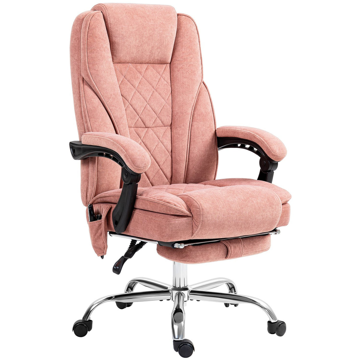 Ergonomic office chair with massage function, footrest, swivel, rollable, pink