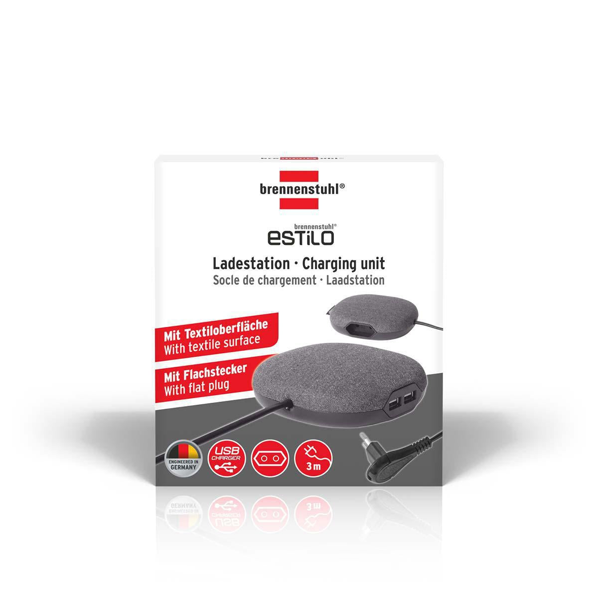 Estilo charging station with textile surface (furniture socket with 1x Euro socket and 2x USB charger, including velcro)