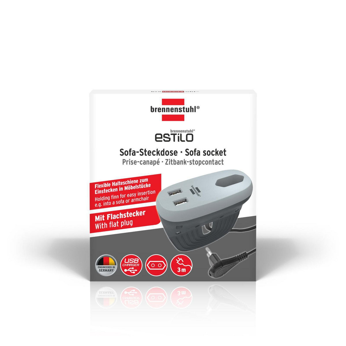 Estilo sofa socket with USB charging function (sofa socket with 1x Euro socket and 2x USB charger, bed socket with mounting rail) EURO