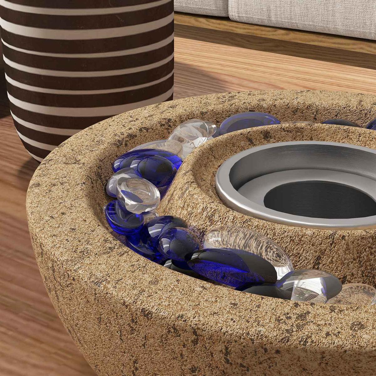 Ethanol Fireplace, 1000Btu Bio-Ethanol Fireplace, 0.4L Table Fire With Fire Lid, Ethanol Fire Bowl With Stone Look, For An Effective Area Of Up To 10 M²