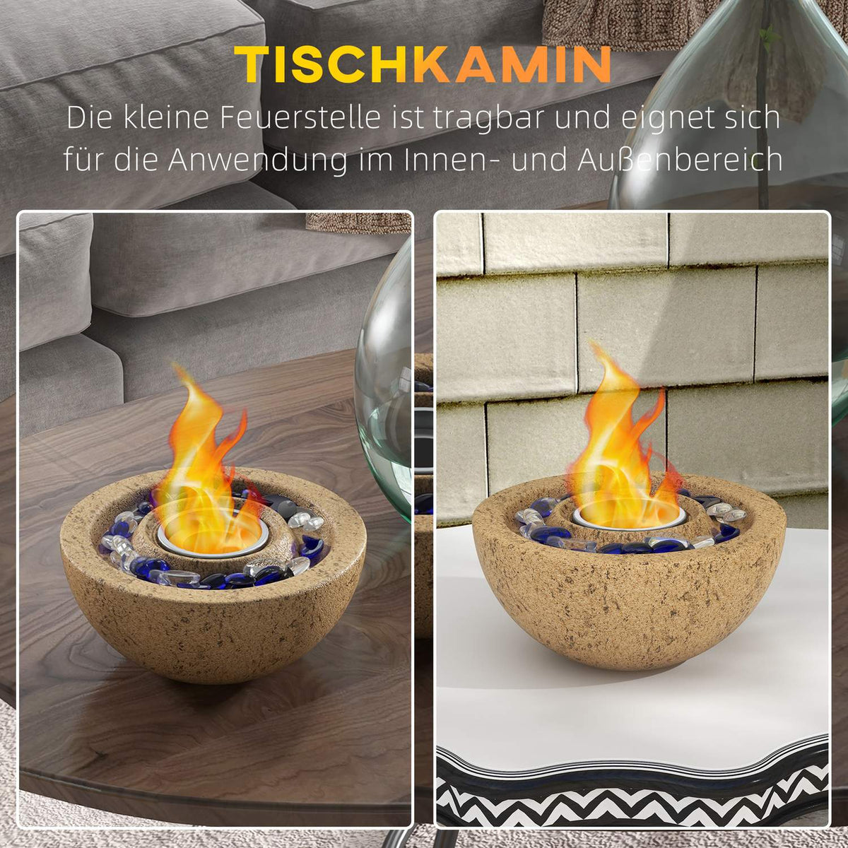 Ethanol Fireplace, 1000Btu Bio-Ethanol Fireplace, 0.4L Table Fire With Fire Lid, Ethanol Fire Bowl With Stone Look, For An Effective Area Of Up To 10 M²