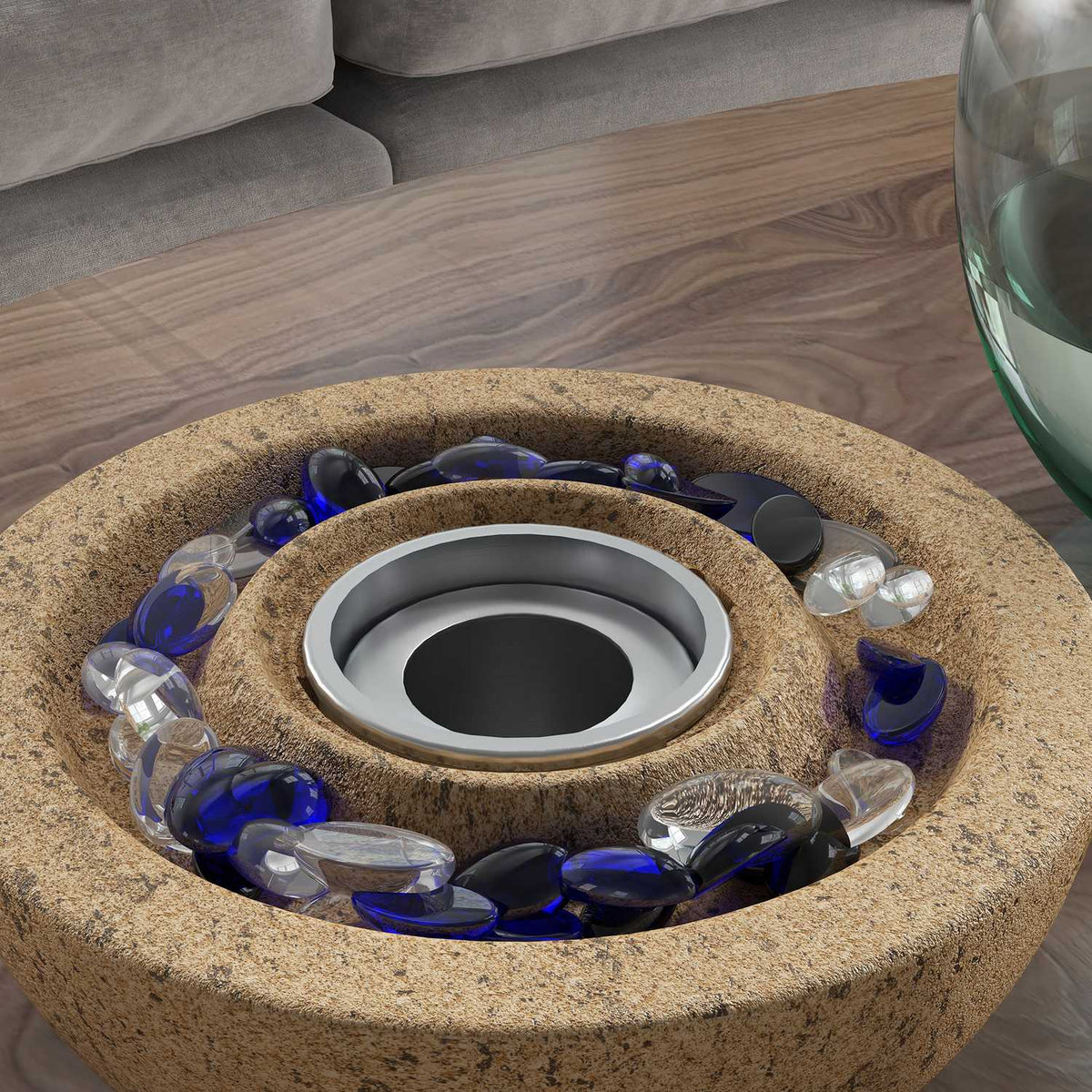 Ethanol Fireplace, 1000Btu Bio-Ethanol Fireplace, 0.4L Table Fire With Fire Lid, Ethanol Fire Bowl With Stone Look, For An Effective Area Of Up To 10 M²