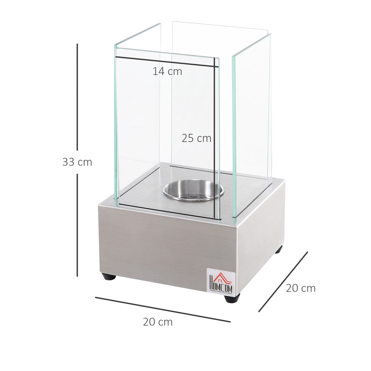 Ethanol Fireplace Bio-Ethanol Burner 0.4L 2 Hours Burning Time No Smoke Stainless Steel 20 X 20 X 33 Cm