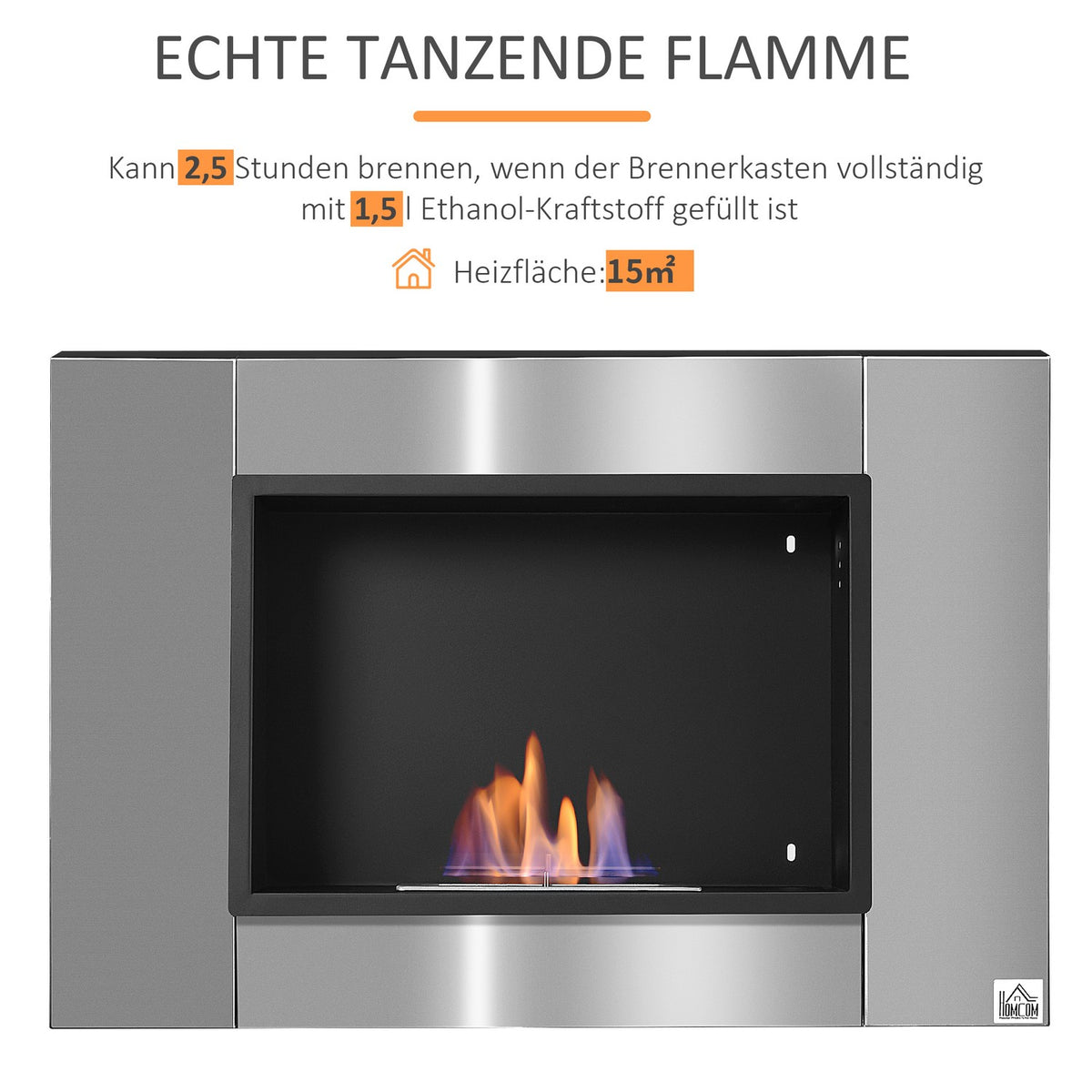 Ethanol Fireplace Bio Ethanol Burner 1.5 L 2.5 Hours Burning Time No Smoke Stainless Steel 80 X 14 X 54 Cm