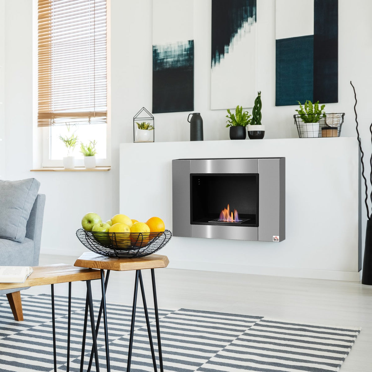 Ethanol Fireplace Bio Ethanol Burner 1.5 L 2.5 Hours Burning Time No Smoke Stainless Steel 80 X 14 X 54 Cm