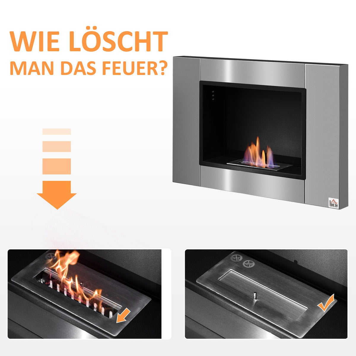 Ethanol Fireplace Bio Ethanol Burner 1.5 L 2.5 Hours Burning Time No Smoke Stainless Steel 80 X 14 X 54 Cm