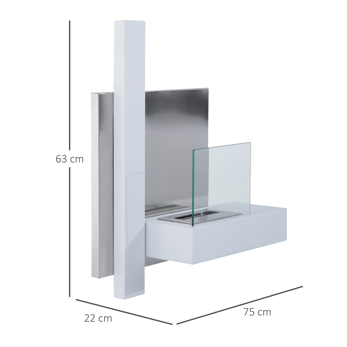 Ethanol Fireplace Bio-Ethanol Burner 1.5L 3 Hours Burning Time With One Flap Accessories For Wall Mounting No Smoke Stainless Steel 75X22X63Cm
