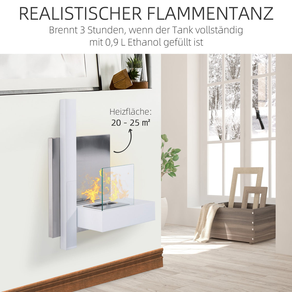 Ethanol Fireplace Bio-Ethanol Burner 1.5L 3 Hours Burning Time With One Flap Accessories For Wall Mounting No Smoke Stainless Steel 75X22X63Cm