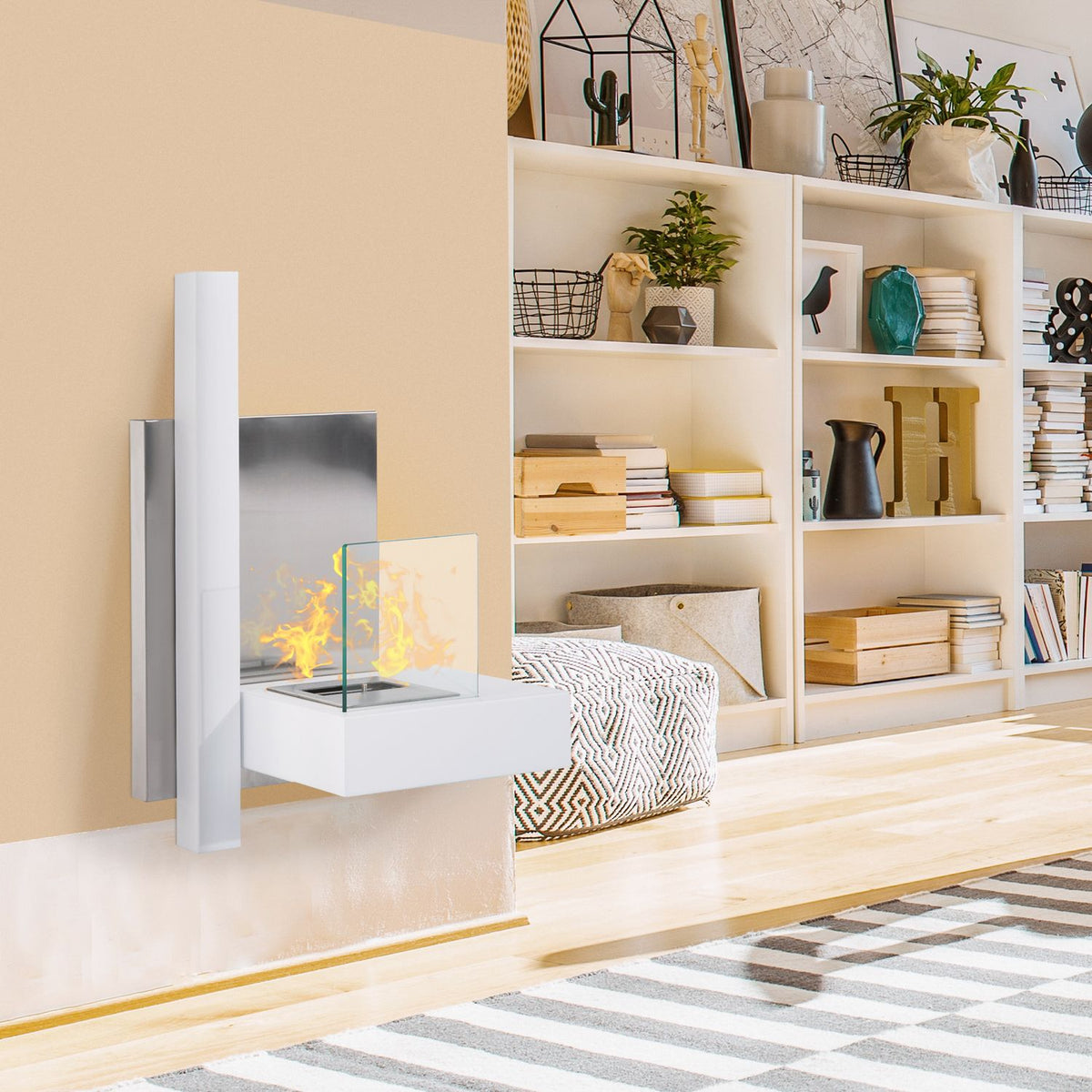 Ethanol Fireplace Bio-Ethanol Burner 1.5L 3 Hours Burning Time With One Flap Accessories For Wall Mounting No Smoke Stainless Steel 75X22X63Cm