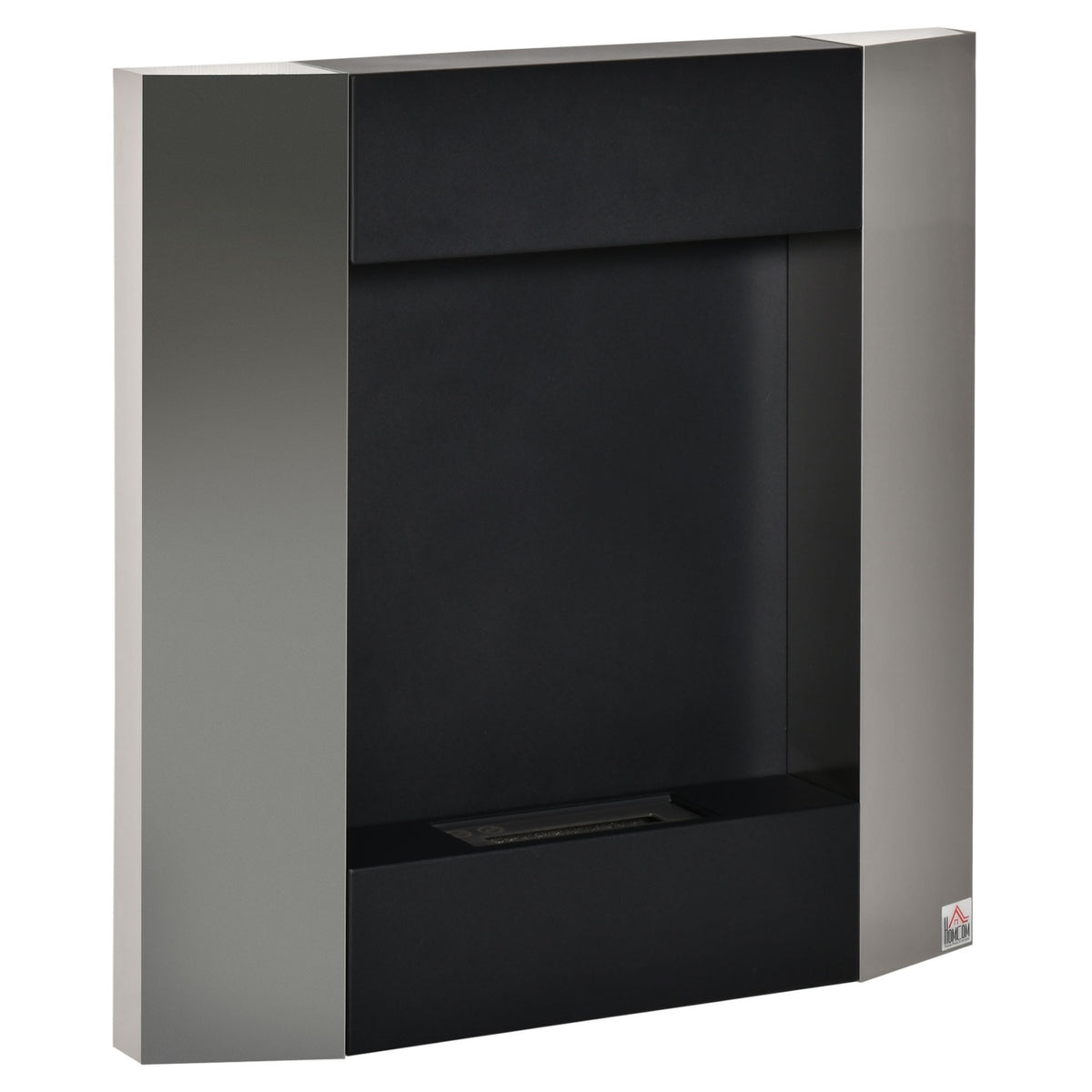 Ethanol Fireplace Bio-Ethanol Burner 1800W 0.7L 1 Hour Burning Time No Smoke Wall-Mounted Steel Stainless Steel Silver + Black 72 X 11 X 72 Cm