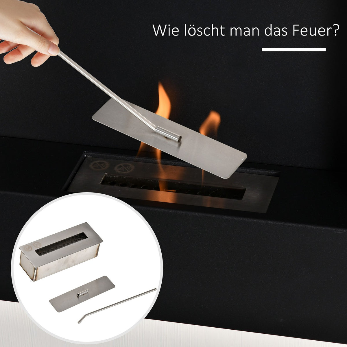 Ethanol Fireplace Bio-Ethanol Burner 1800W 0.7L 1 Hour Burning Time No Smoke Wall-Mounted Steel Stainless Steel Silver + Black 72 X 11 X 72 Cm