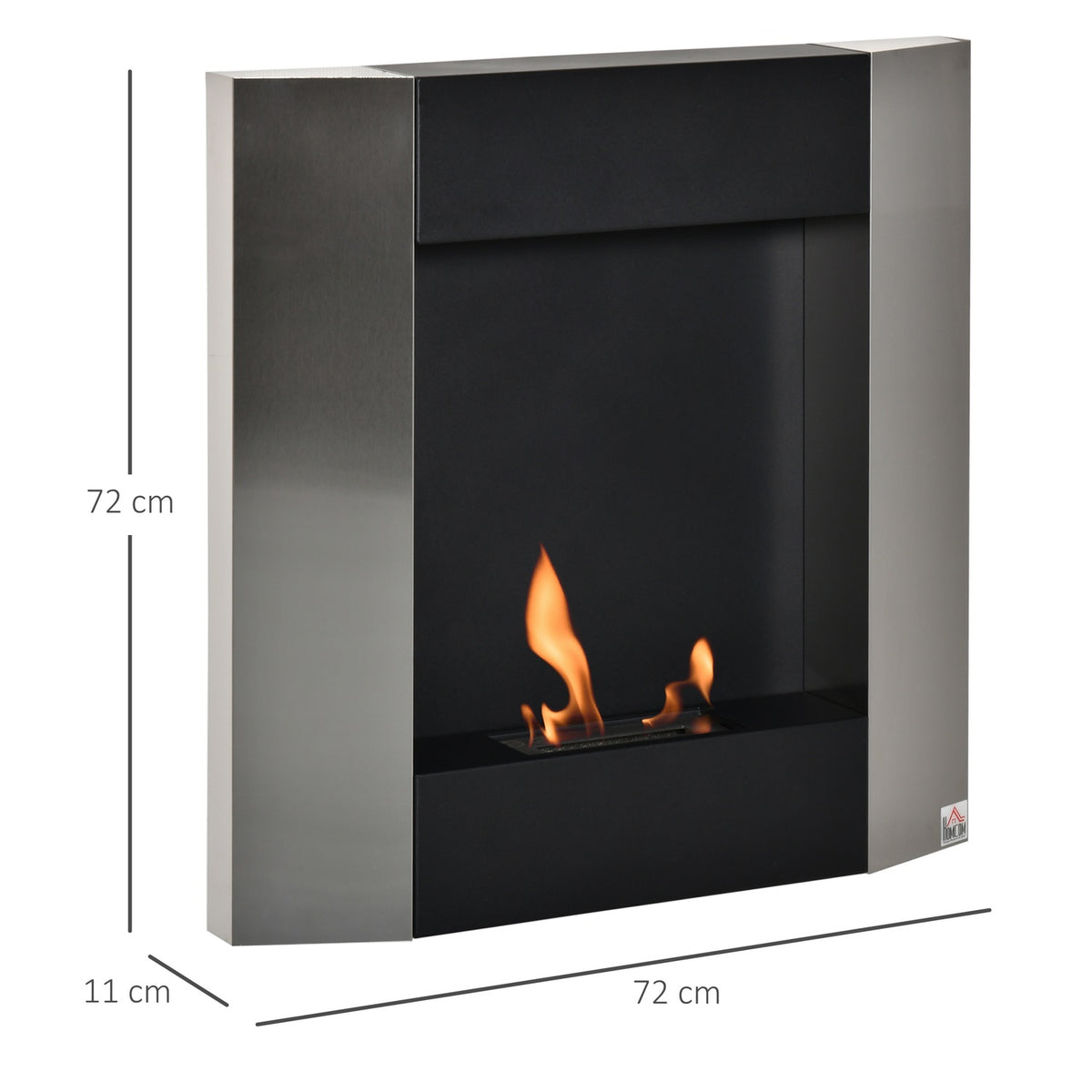 Ethanol Fireplace Bio-Ethanol Burner 1800W 0.7L 1 Hour Burning Time No Smoke Wall-Mounted Steel Stainless Steel Silver + Black 72 X 11 X 72 Cm