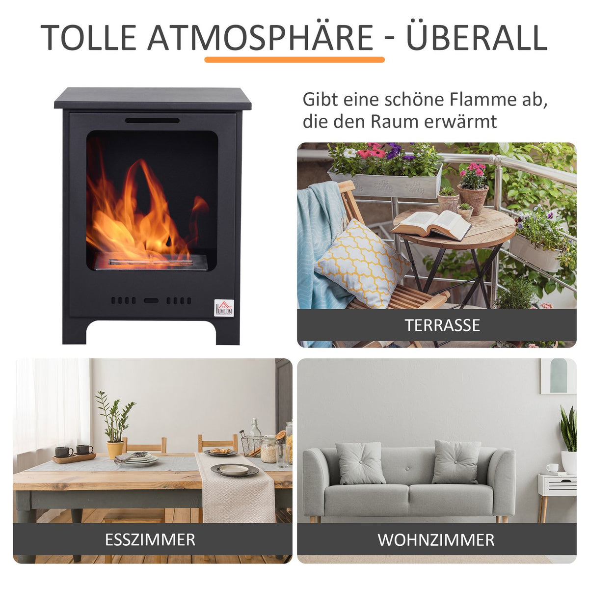 Ethanol fireplace bio ethanol burner 0.9 L 3 hours burning time no smoke metal 40 x 30 x 50 cm