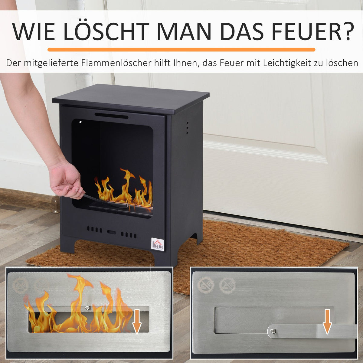 Ethanol fireplace bio ethanol burner 0.9 L 3 hours burning time no smoke metal 40 x 30 x 50 cm