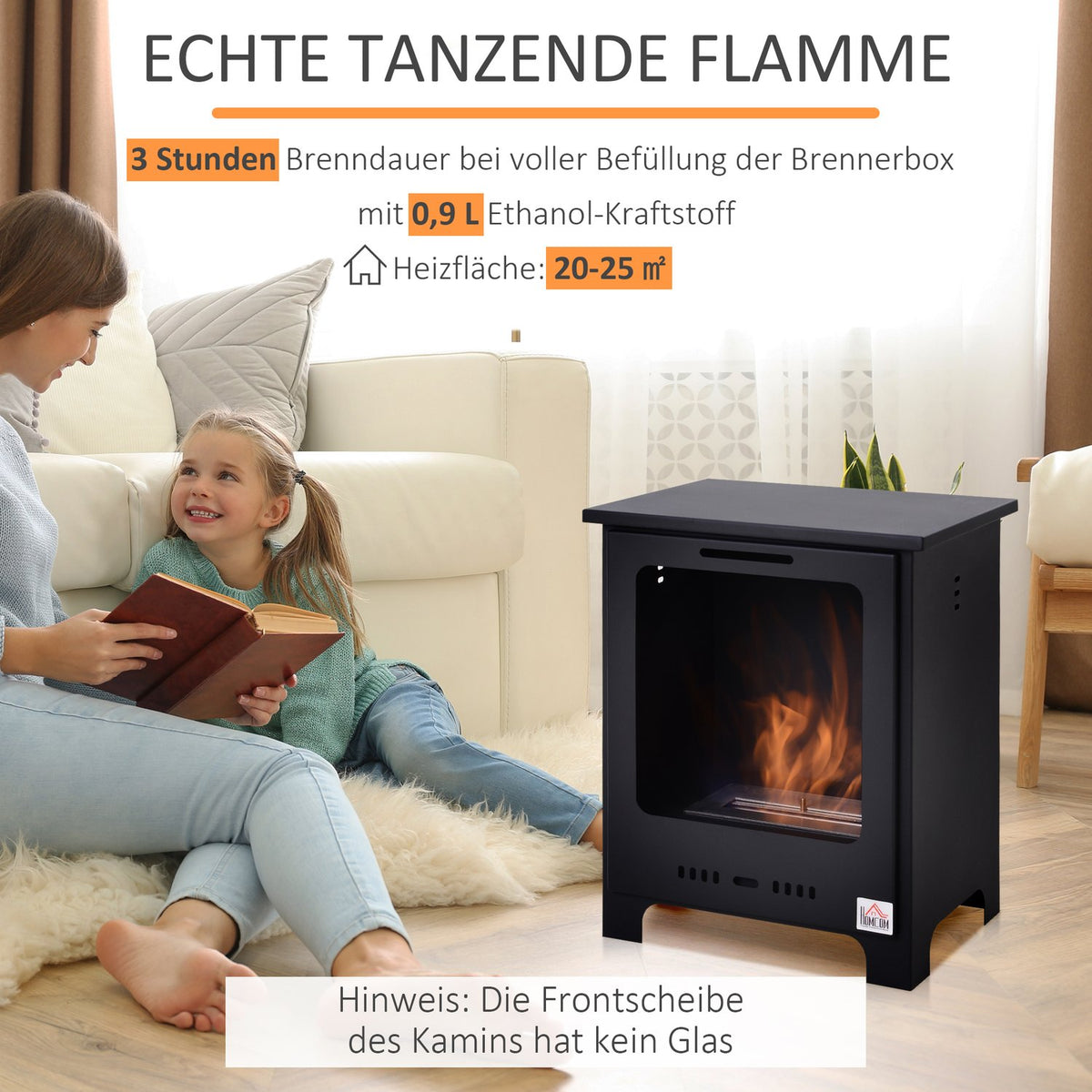 Ethanol fireplace bio ethanol burner 0.9 L 3 hours burning time no smoke metal 40 x 30 x 50 cm
