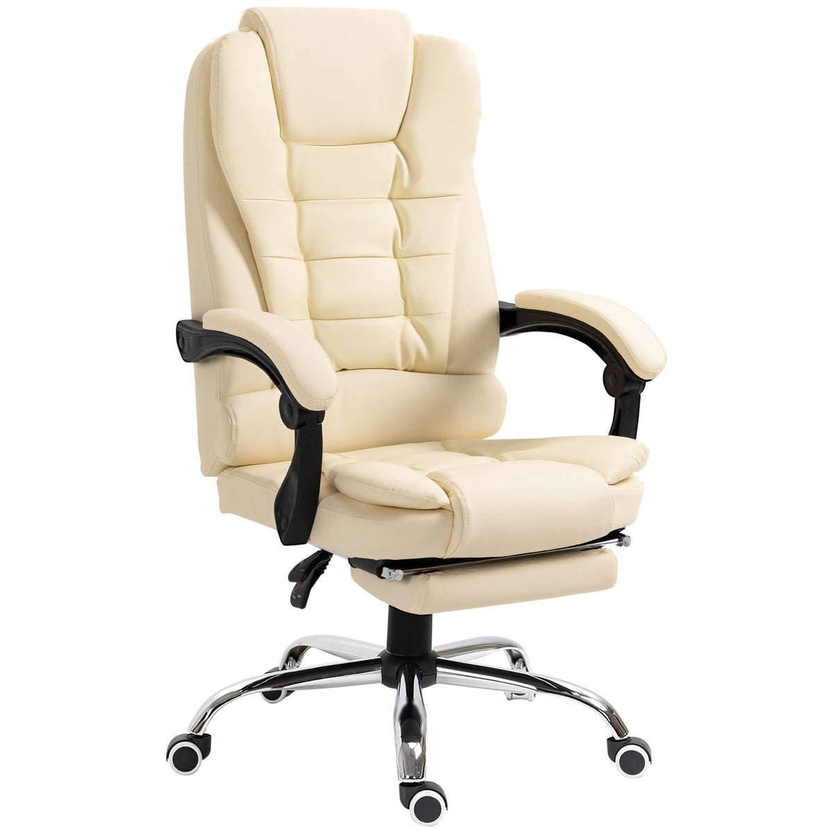 Executive Chair Office Chair With Footrest, Desk Chair With Tilt Function, Height-Adjustable Computer Chair With Armrest, Faux Leather, Cream