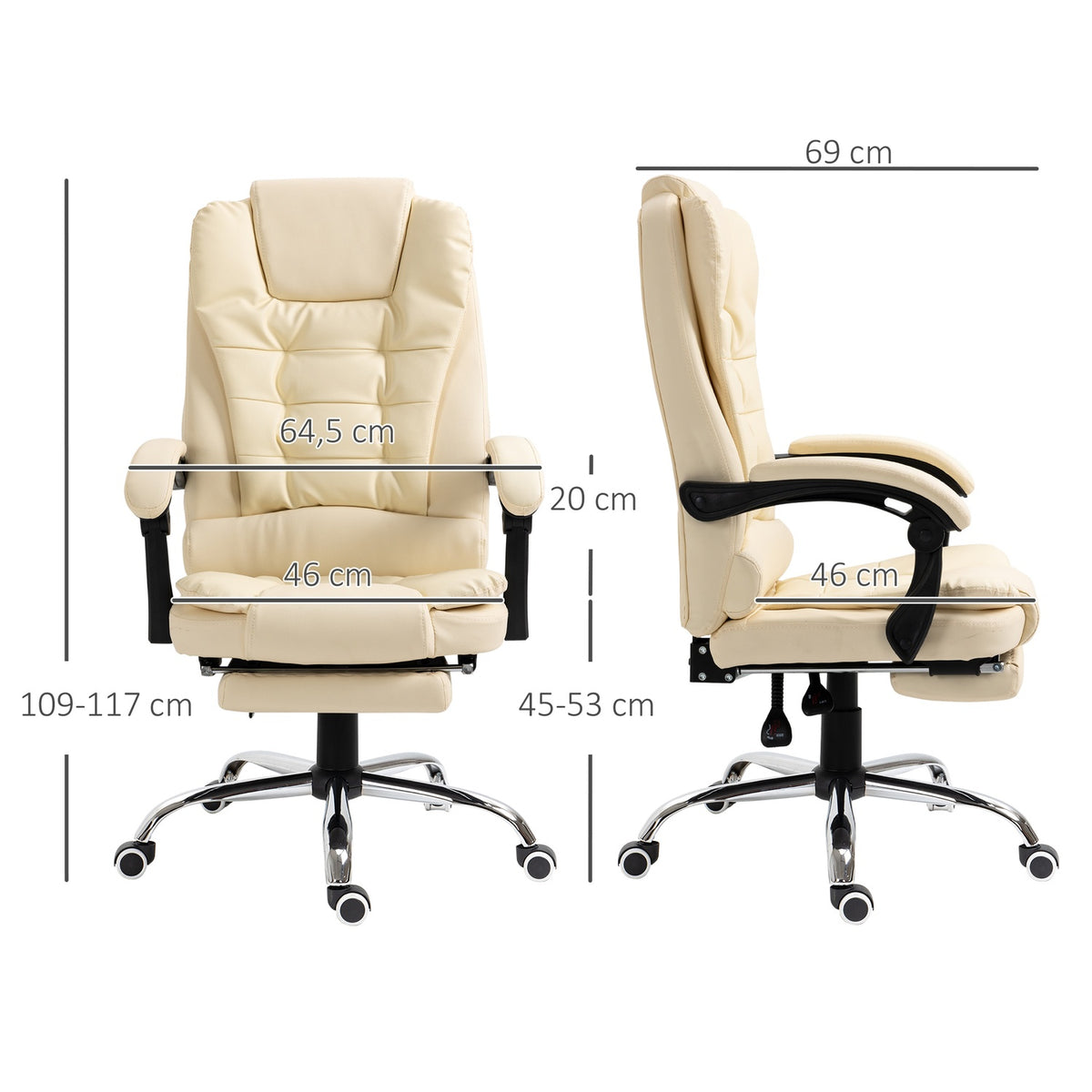 Executive Chair Office Chair With Footrest, Desk Chair With Tilt Function, Height-Adjustable Computer Chair With Armrest, Faux Leather, Cream