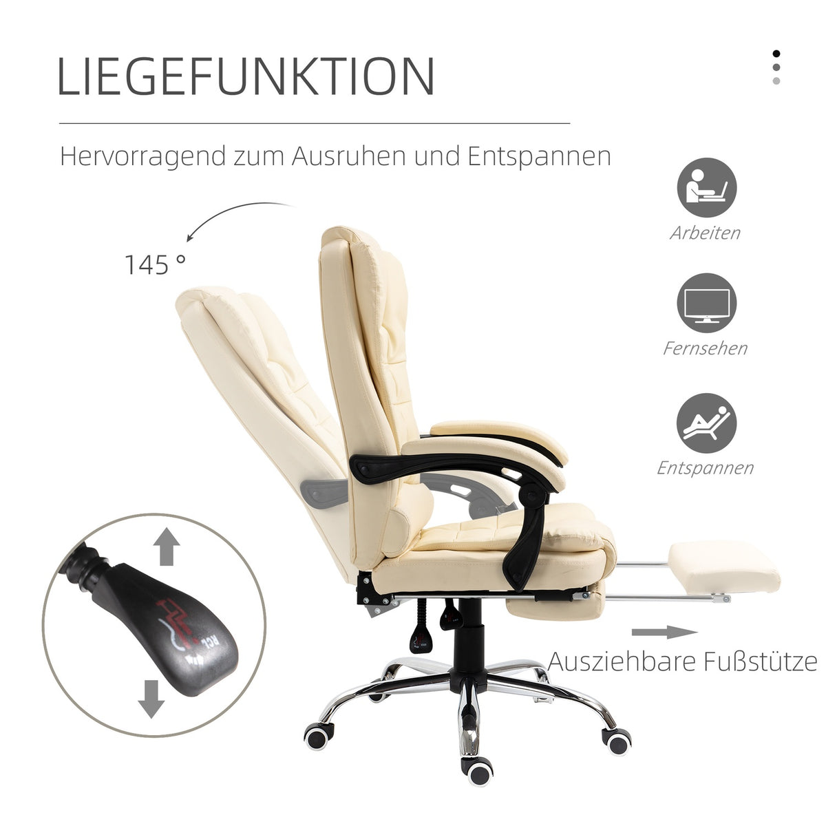 Executive Chair Office Chair With Footrest, Desk Chair With Tilt Function, Height-Adjustable Computer Chair With Armrest, Faux Leather, Cream