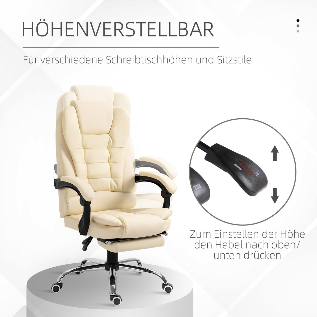 Executive Chair Office Chair With Footrest, Desk Chair With Tilt Function, Height-Adjustable Computer Chair With Armrest, Faux Leather, Cream