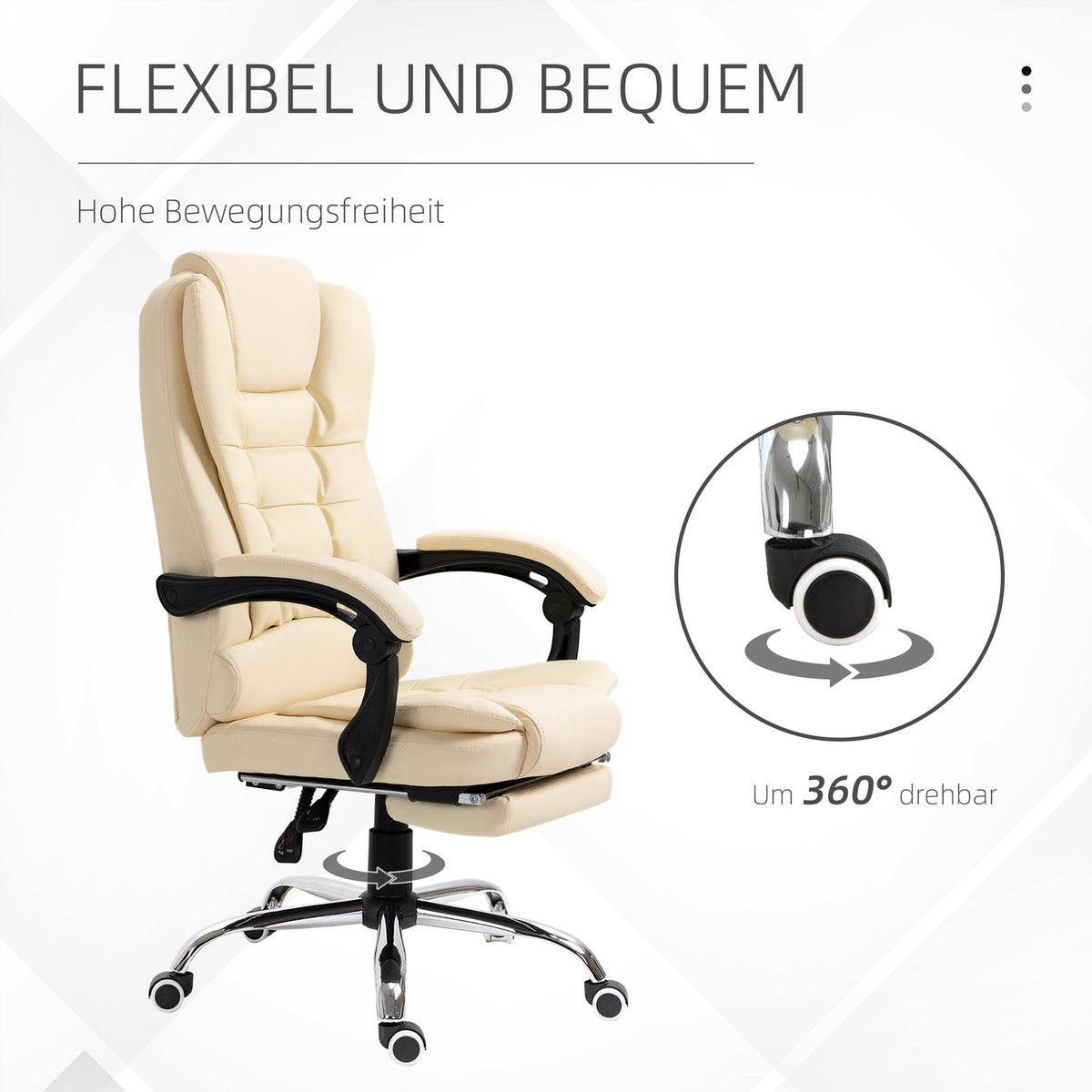 Executive Chair Office Chair With Footrest, Desk Chair With Tilt Function, Height-Adjustable Computer Chair With Armrest, Faux Leather, Cream