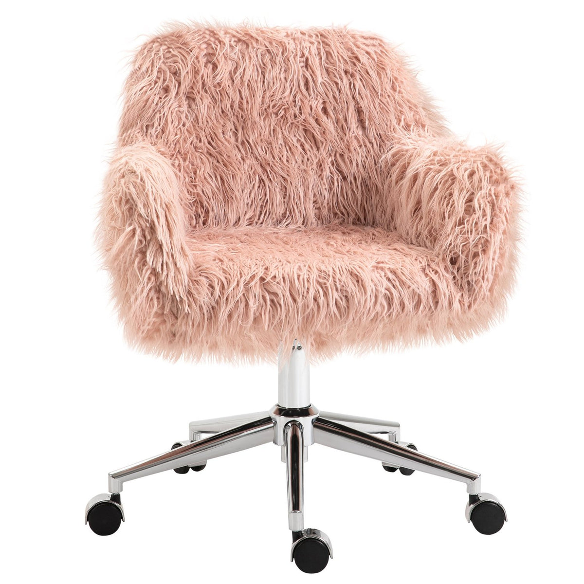 Executive Chair Swivel Chair Computer Chair With Faux Fur Seat Height Adjustment Faux Fur Foam Pink + Silver 57 X 60 X 75-85 Cm