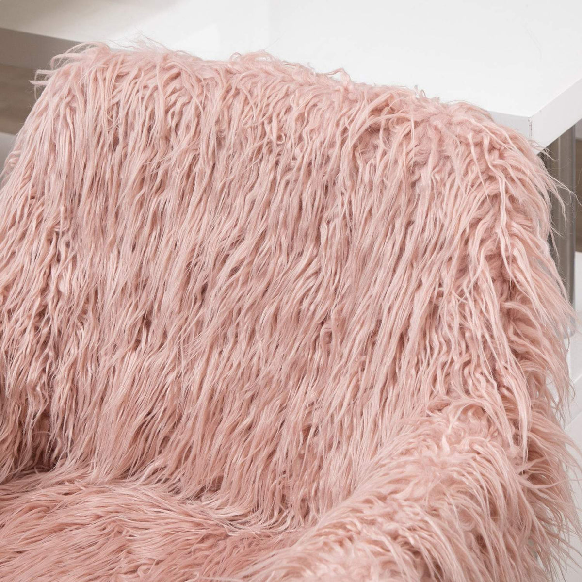 Executive Chair Swivel Chair Computer Chair With Faux Fur Seat Height Adjustment Faux Fur Foam Pink + Silver 57 X 60 X 75-85 Cm