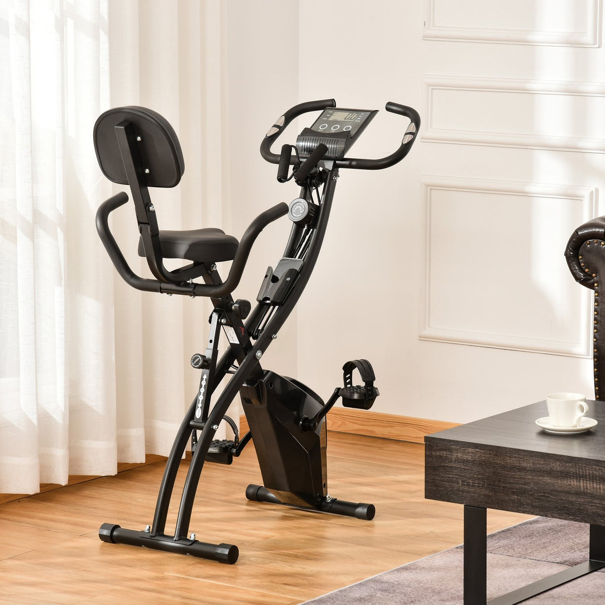Exercise Bike 2-In-1 Bicycle Trainer Home Trainer Folding Exercise Bike With 8 Levels Of Adjustable Magnetic Resistance And 1 Pair Of Steel Tension Ropes