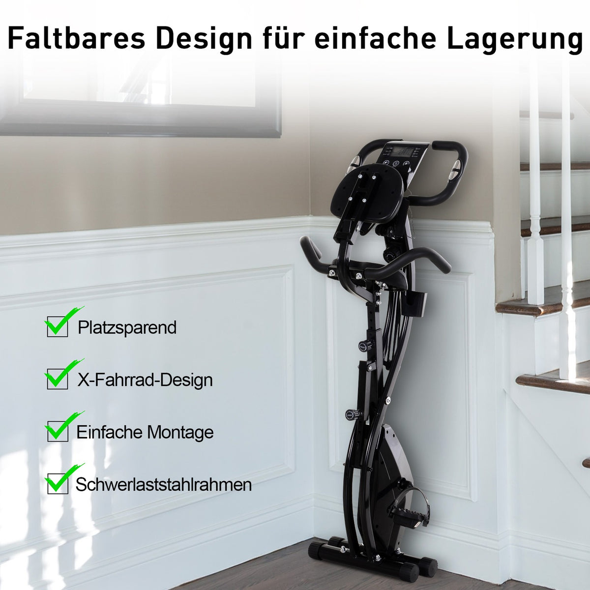 Exercise Bike 2-In-1 Bicycle Trainer Home Trainer Folding Exercise Bike With 8 Levels Of Adjustable Magnetic Resistance And 1 Pair Of Steel Tension Ropes