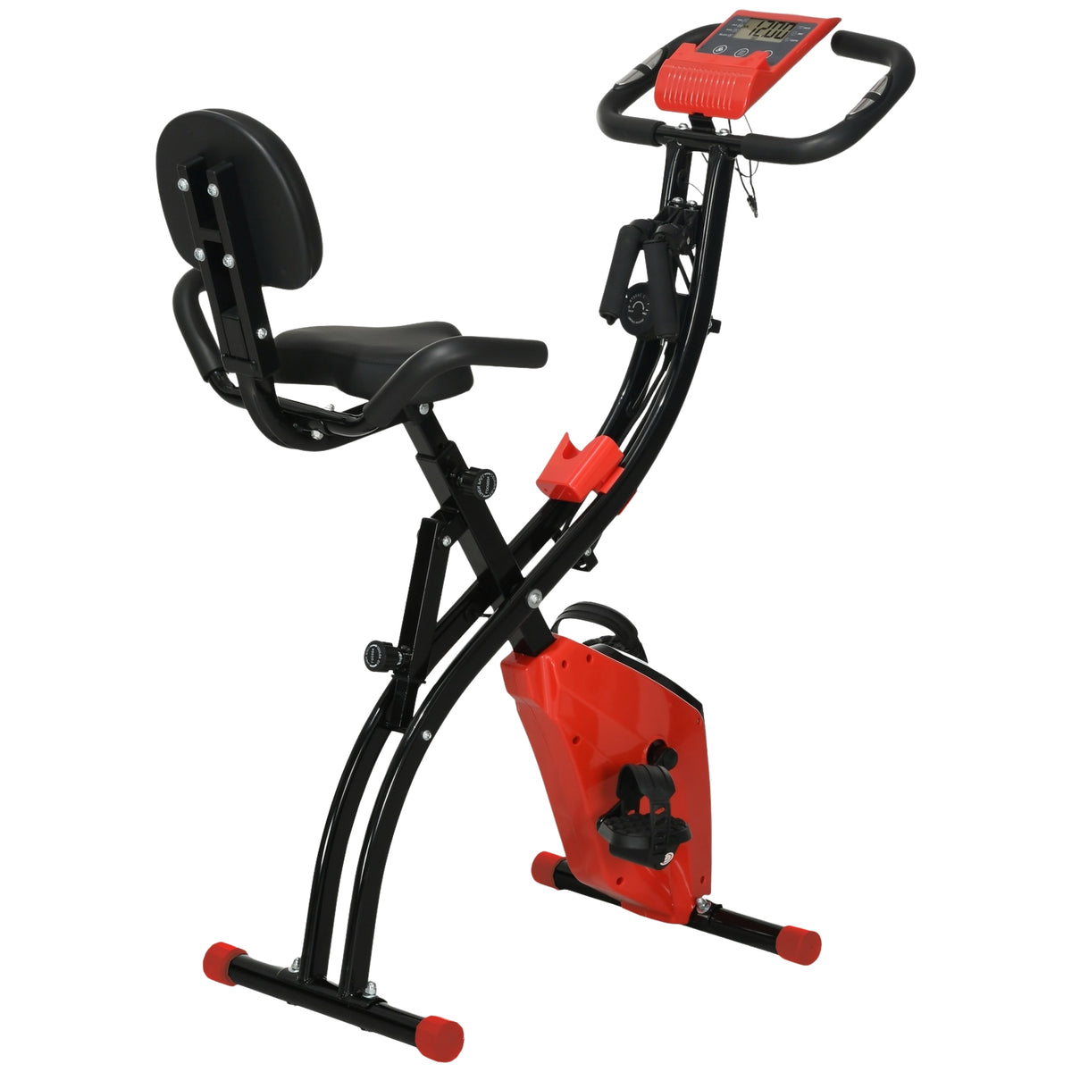 Exercise Bike 2-In-1 Home Trainer Lcd Display Folding Exercise Wheel With 8-Level Adjustable Magnetic Resistance And 1 Pair Of Tension Ropes 107X52X110 Cm