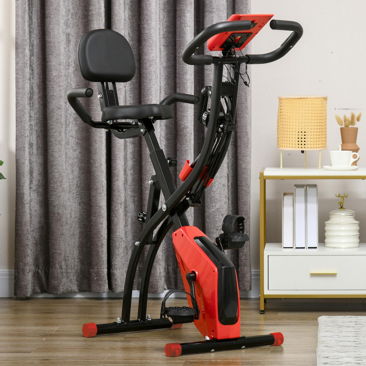 Exercise Bike 2-In-1 Home Trainer Lcd Display Folding Exercise Wheel With 8-Level Adjustable Magnetic Resistance And 1 Pair Of Tension Ropes 107X52X110 Cm