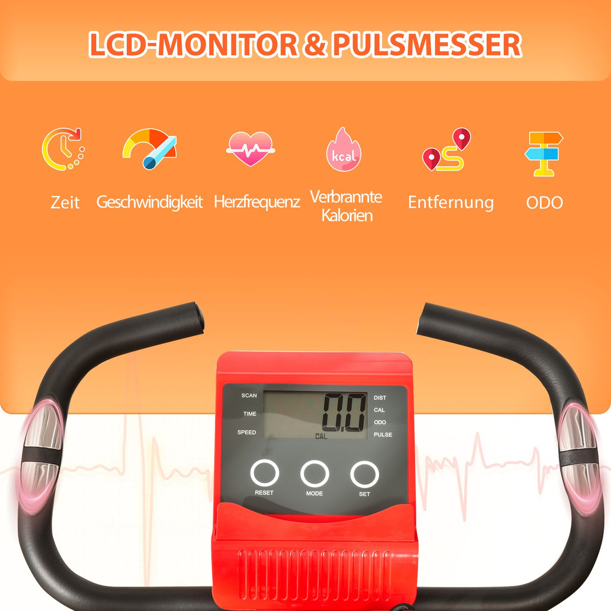 Exercise Bike 2-In-1 Home Trainer Lcd Display Folding Exercise Wheel With 8-Level Adjustable Magnetic Resistance And 1 Pair Of Tension Ropes 107X52X110 Cm