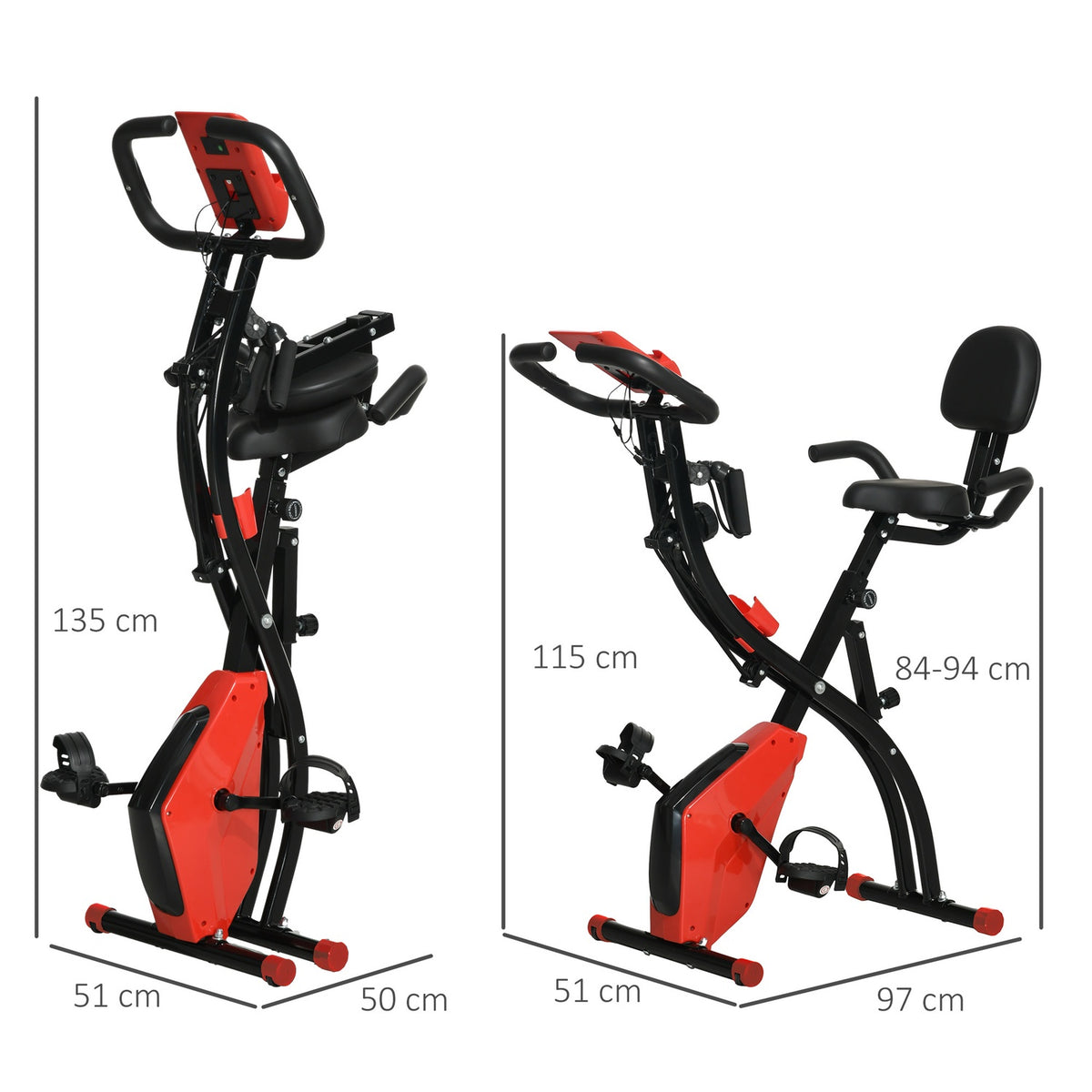 Exercise Bike 2-In-1 Home Trainer Lcd Display Folding Exercise Wheel With 8-Level Adjustable Magnetic Resistance And 1 Pair Of Tension Ropes 107X52X110 Cm
