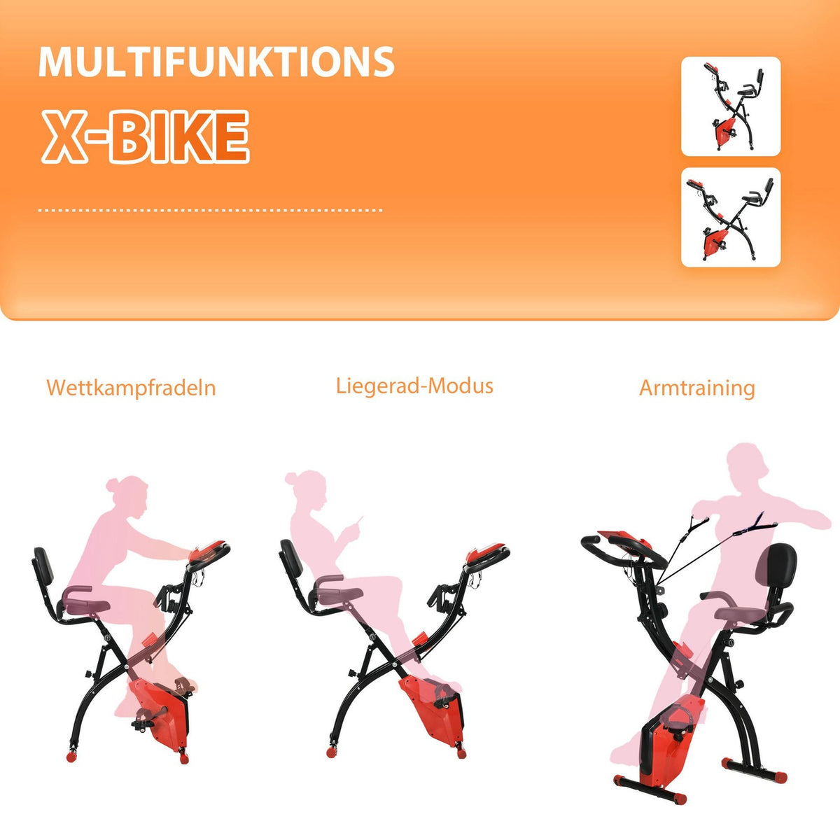 Exercise Bike 2-In-1 Home Trainer Lcd Display Folding Exercise Wheel With 8-Level Adjustable Magnetic Resistance And 1 Pair Of Tension Ropes 107X52X110 Cm