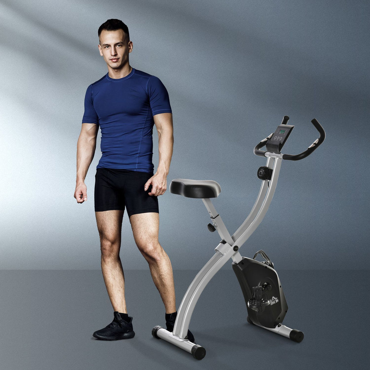 Exercise Bike Bicycle Trainer With 8 Levels Of Adjustable Magnetic Resistance, Foldable Fitness Bike, Height-Adjustable Lcd Display, Hand Pulse Sensors
