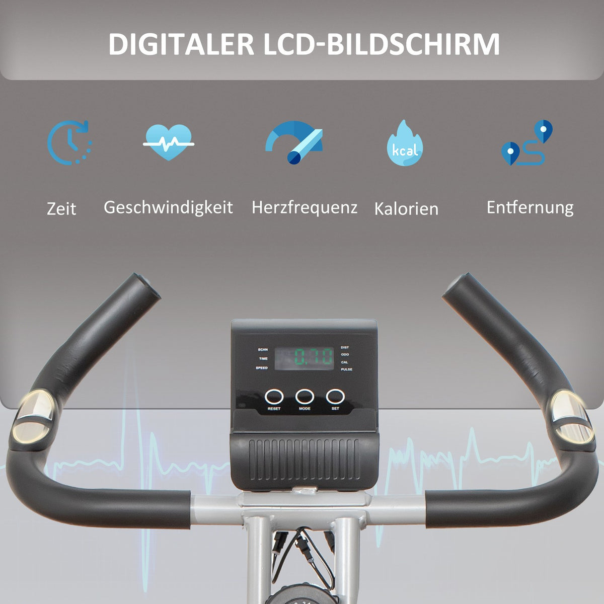 Exercise Bike Bicycle Trainer With 8 Levels Of Adjustable Magnetic Resistance, Foldable Fitness Bike, Height-Adjustable Lcd Display, Hand Pulse Sensors
