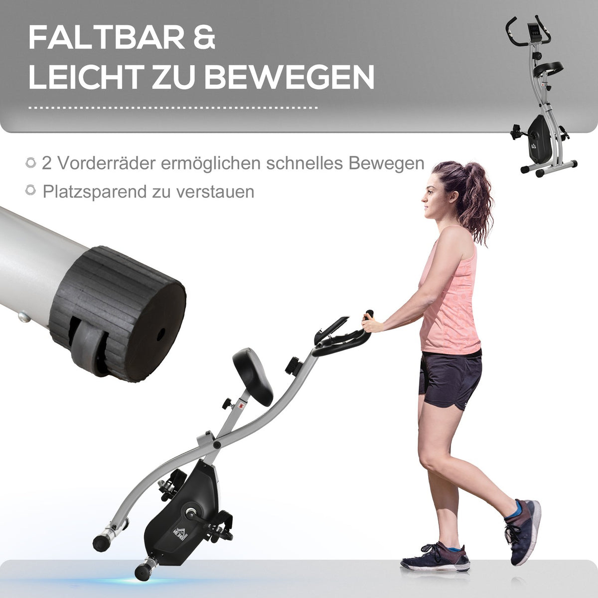 Exercise Bike Bicycle Trainer With 8 Levels Of Adjustable Magnetic Resistance, Foldable Fitness Bike, Height-Adjustable Lcd Display, Hand Pulse Sensors