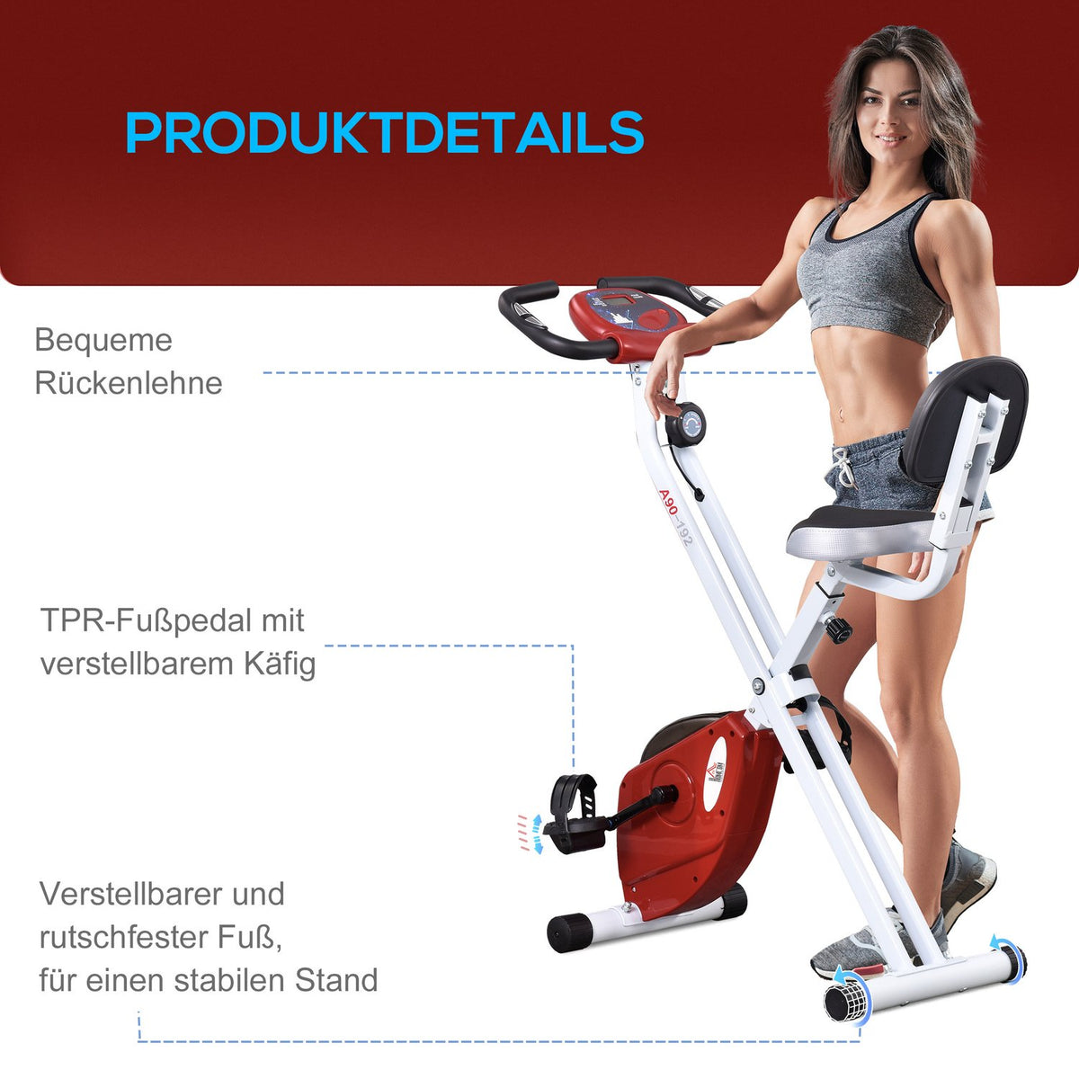 Exercise Bike Bicycle Trainer With 8 Levels Of Adjustable Magnetic Resistance, Height-Adjustable Steel Red + White 43 X 97 X 109 Cm