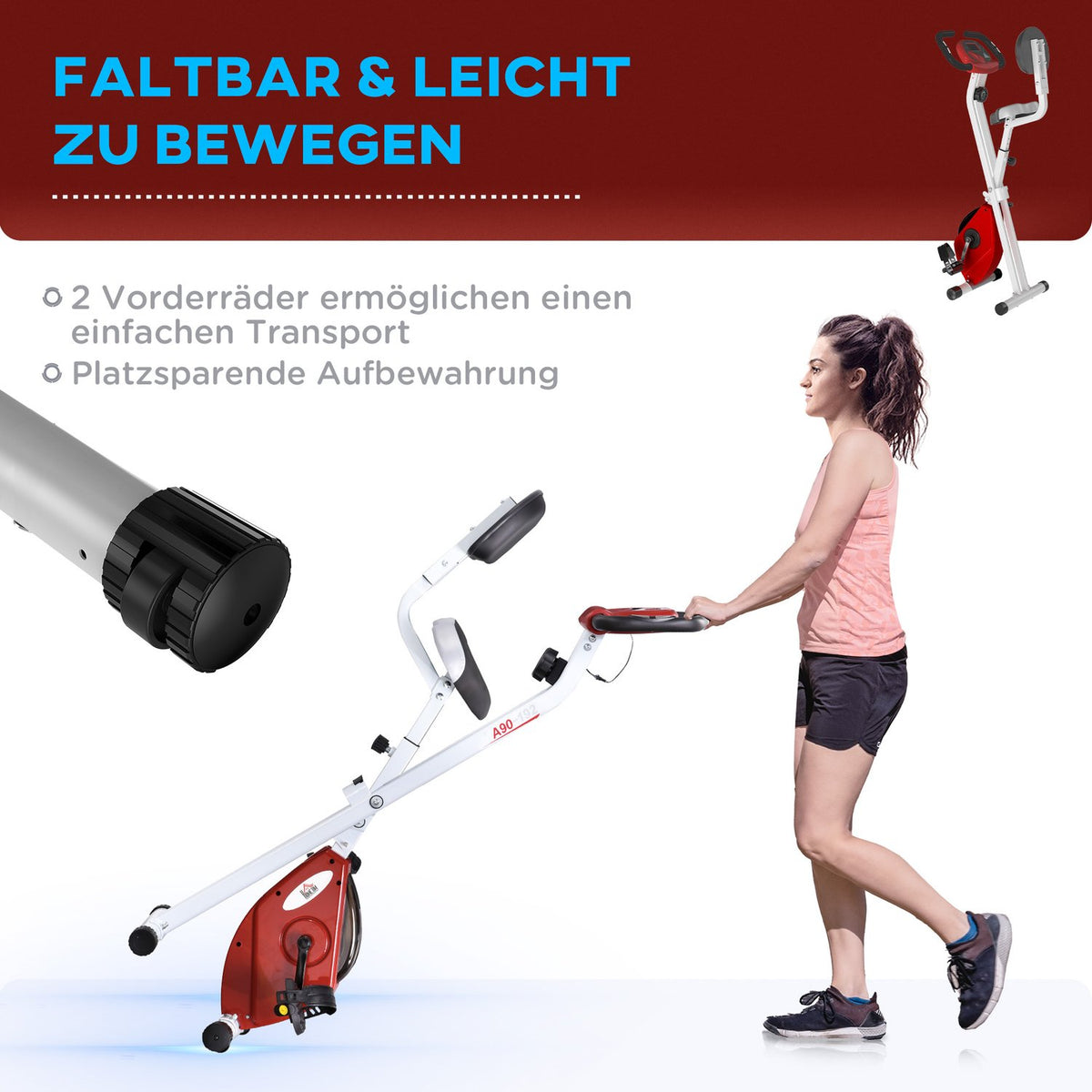 Exercise Bike Bicycle Trainer With 8 Levels Of Adjustable Magnetic Resistance, Height-Adjustable Steel Red + White 43 X 97 X 109 Cm