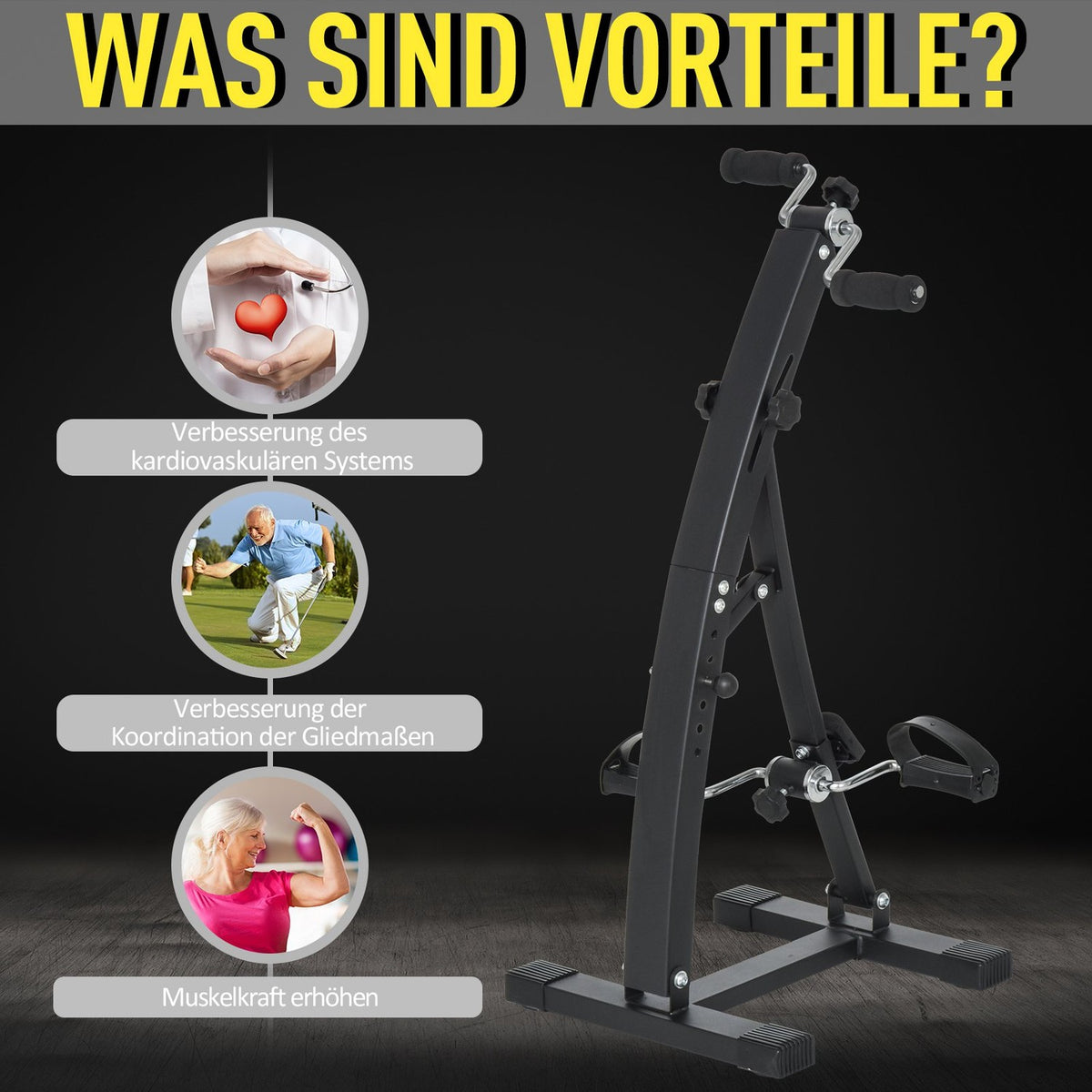 Exercise Bike Exercise Trainer Pedal Trainer For Seniors, Steel, Black, 41X50X96Cm