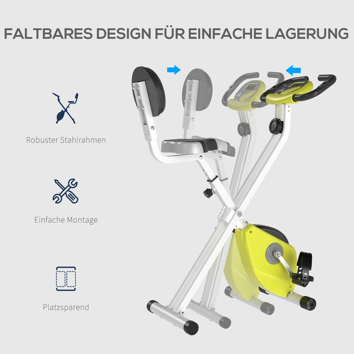Exercise Bike F-Bike Bicycle Trainer With 8-Level Adjustable Magnetic Resistance, Height-Adjustable Steel Yellow + White 43 X 97 X 109 Cm