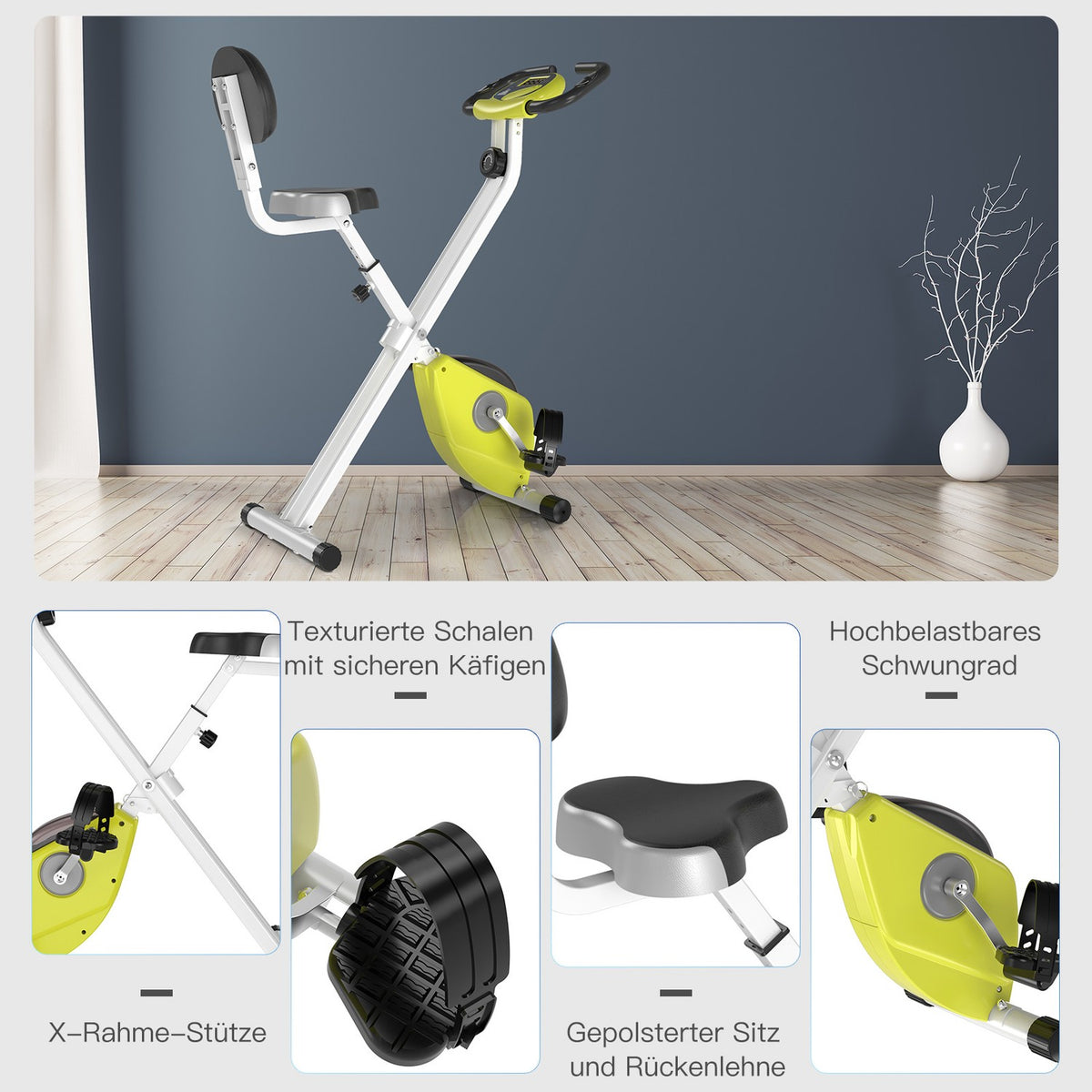 Exercise Bike F-Bike Bicycle Trainer With 8-Level Adjustable Magnetic Resistance, Height-Adjustable Steel Yellow + White 43 X 97 X 109 Cm