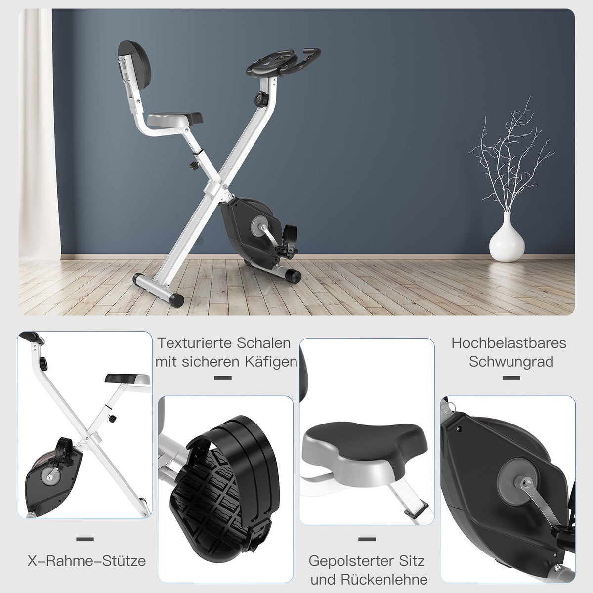 Exercise Bike F-Bike Bicycle Trainer With 8-Level Magnetic Resistance, Height Adjustable, Steel, Black + Gray, 43X97X109 Cm