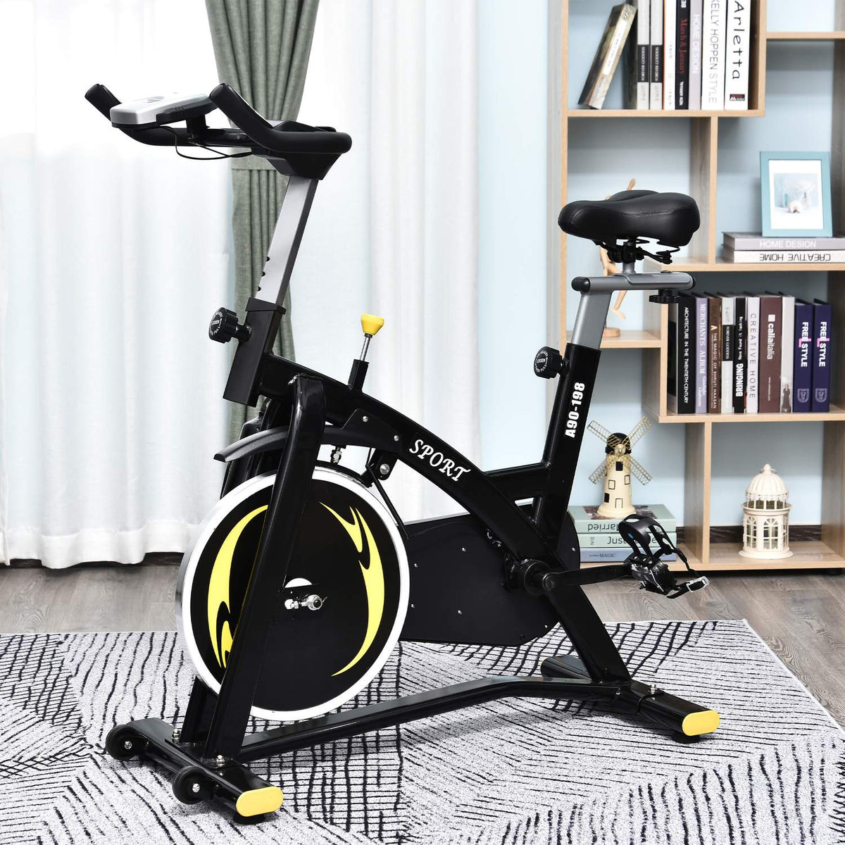 Exercise Bike Flywheel With Continuous Resistance With 10Kg Fitness Bike Bicycle Trainer Height Adjustable Steel Black, 120X47X104.5-117 Cm
