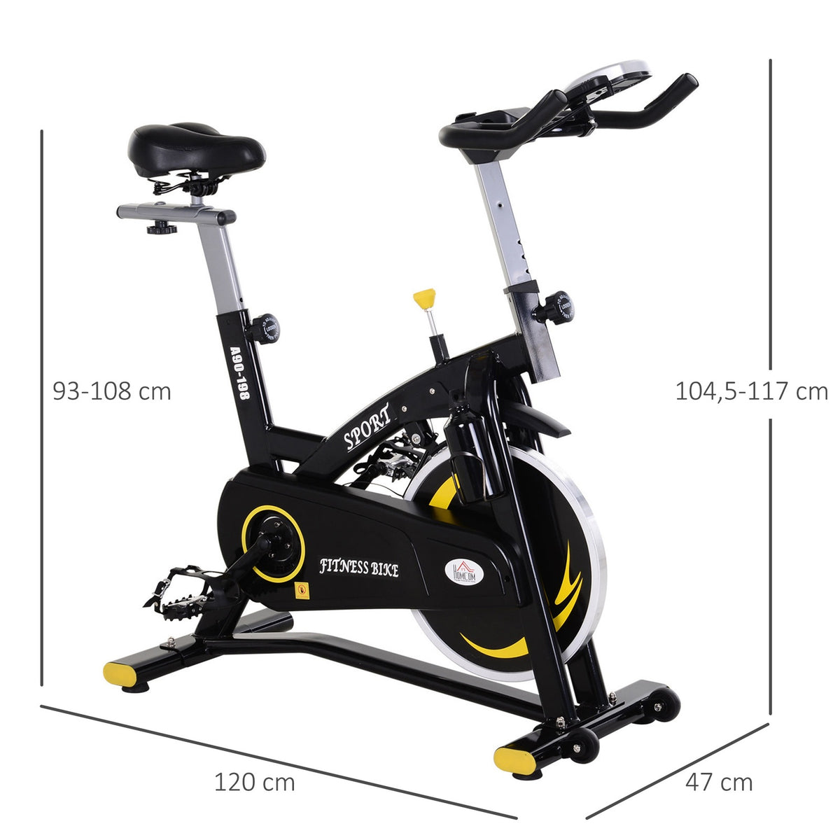 Exercise Bike Flywheel With Continuous Resistance With 10Kg Fitness Bike Bicycle Trainer Height Adjustable Steel Black, 120X47X104.5-117 Cm