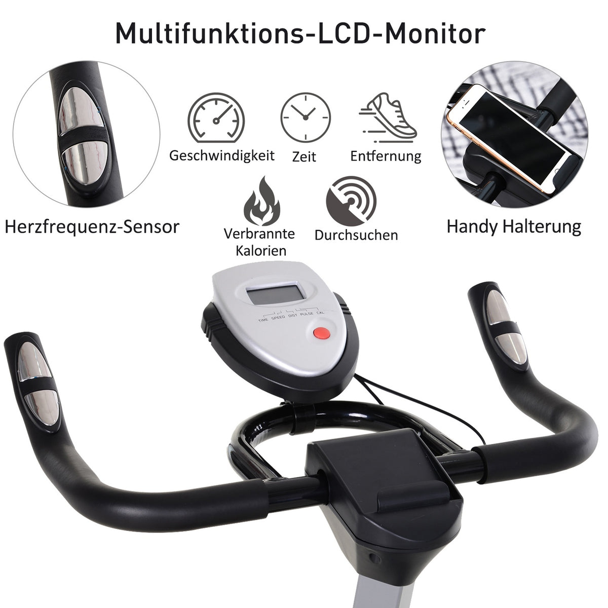 Exercise Bike Flywheel With Continuous Resistance With 10Kg Fitness Bike Bicycle Trainer Height Adjustable Steel Black, 120X47X104.5-117 Cm