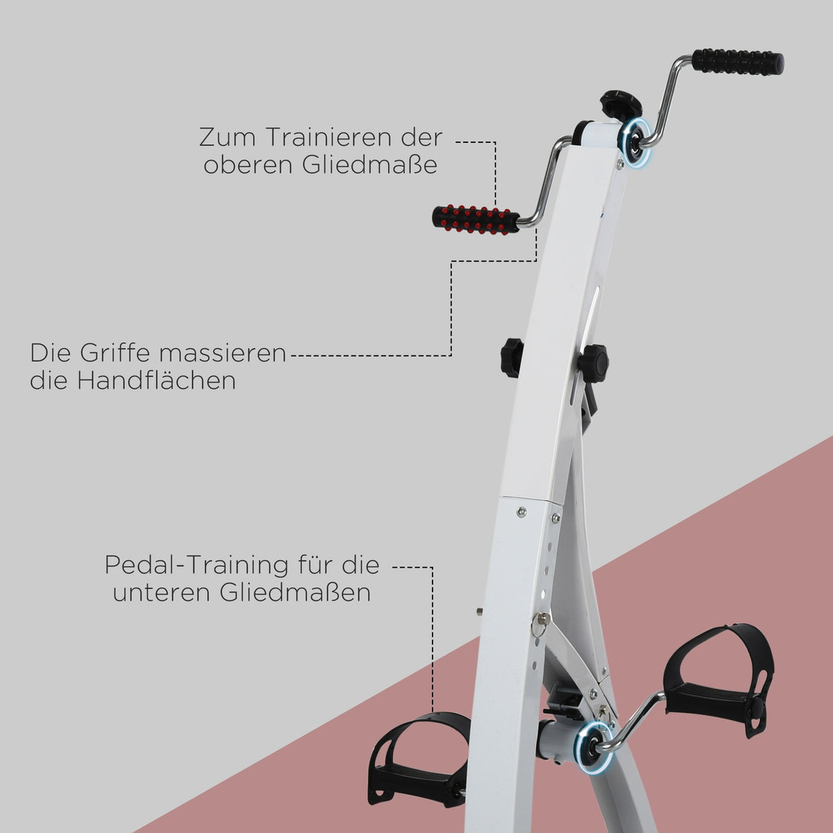 Exercise bike exercise trainer pedal trainer for seniors, steel, white, 40x42.5x100cm