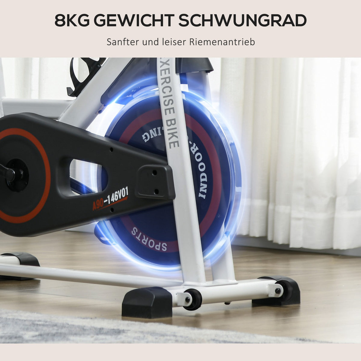Exercise bike indoor fitness bike with LCD display, adjustable seat, wheels & cup holder, steel, white