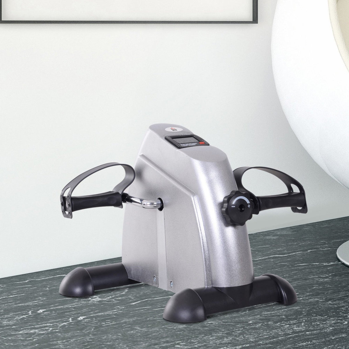 Exercise bike mini bike pedal trainer training bike bicycle device with LCD display cast iron silver 35 x 40 x 31 cm